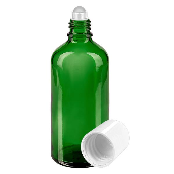 Lékárenská lahvička zelená 100ml roll-on uzávěr bílá Lékárenská lahvička zelená 100ml roll-on uzávěr bílá