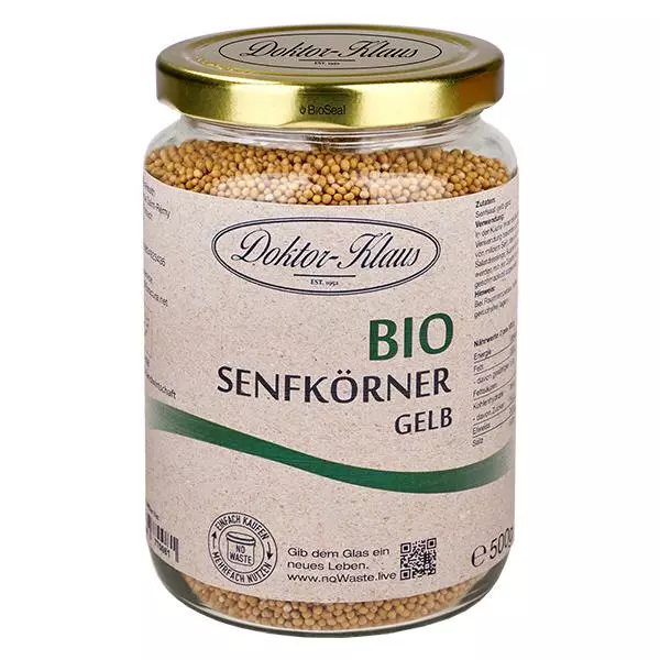 Hořčičná semínka žlutá bio 500g Doktor-Klaus noWaste Hořčičná semínka žlutá bio 500g Doktor-Klaus noWaste