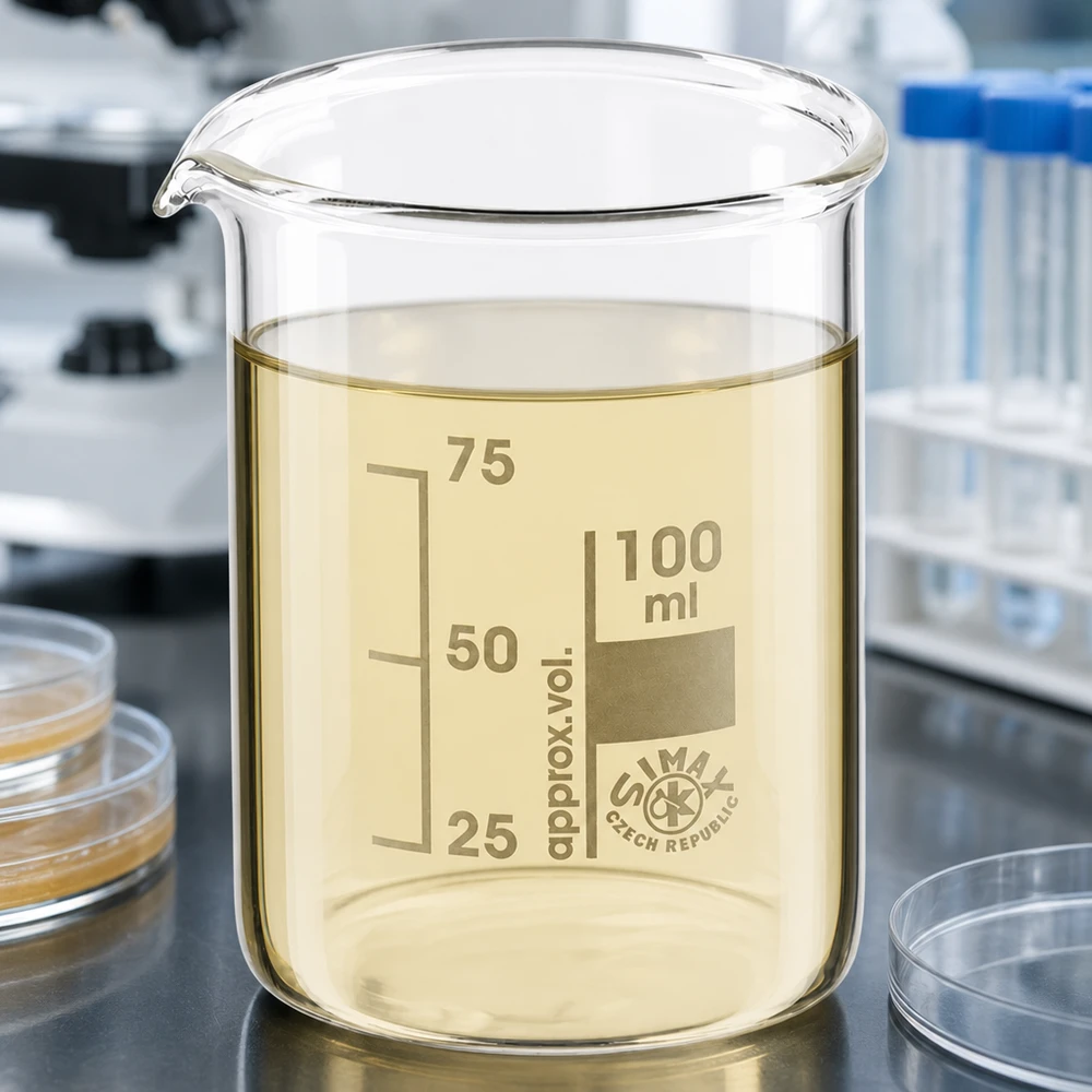 Kádinka 100ml z borosilikátového skla, nízký tvar. Professionelles Laborbecherglas 100ml niedrige Form aus temperaturbeständigem Borosilikatglas