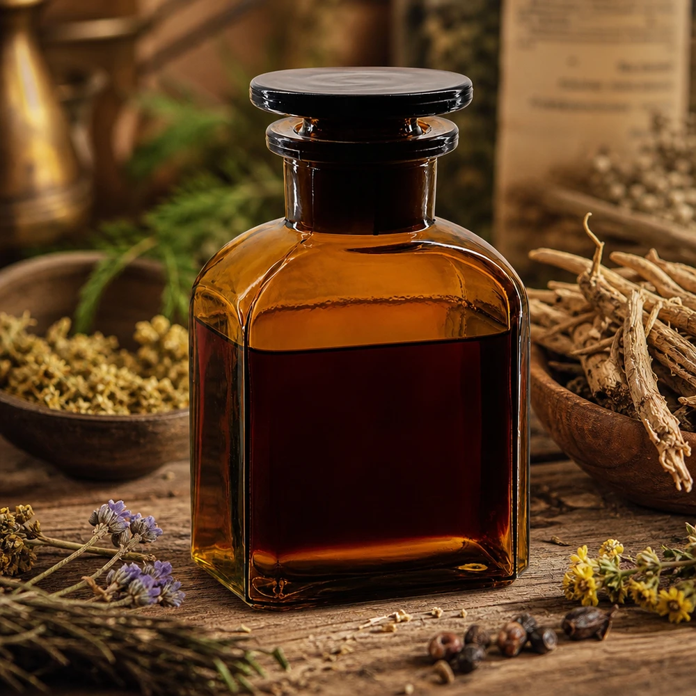 Dunkle Vierkantflasche 150ml mit breitem Glasstopfen Weithals für Kräuteröle und Naturmedizin