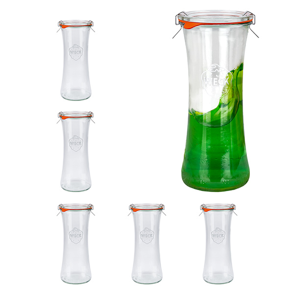 Sada 6 zavařovacích sklenic Weck 700 ml na lahůdky se skleněnými víčky.