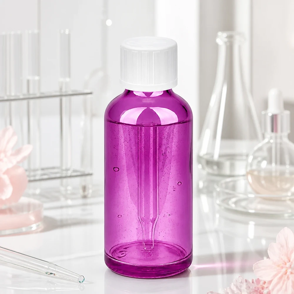 50ml lahvička s kapátkem 1,2mm bílé standardní sklo odolné proti otevření dětmi PurpleLine.UT18/50 Lila Kunststoffflasche 50ml mit STD Verschluss - leicht und handlich für den täglichen Gebrauch