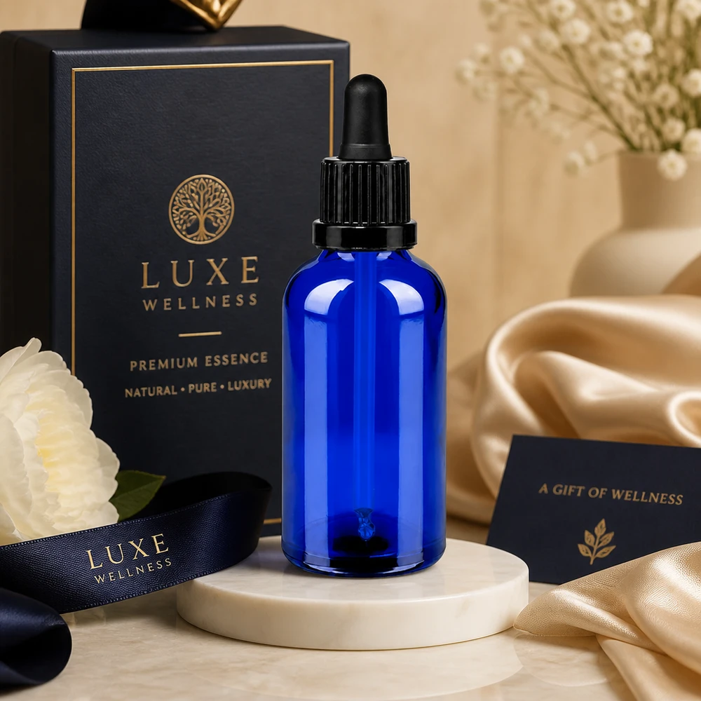 50ml pipetovací láhev černá s tamper-evidentním uzávěrem BlueLine UT18/50 50ml Apothekerflasche aus UV-schützendem Blauglas - optimaler Schutz für natürliche Extrakte