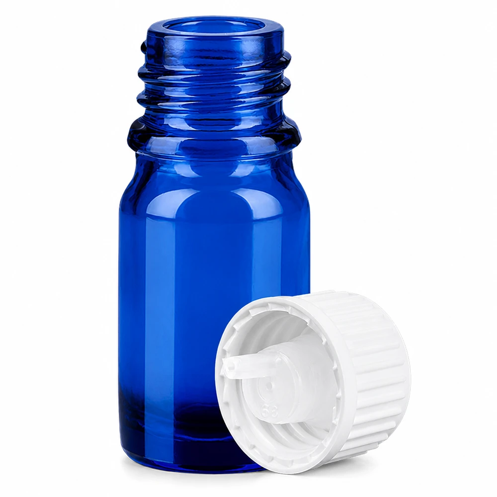 Apothekerflasche 5ml blaues Glas STD BlueLine mit kindersicherem Tropfverschluss