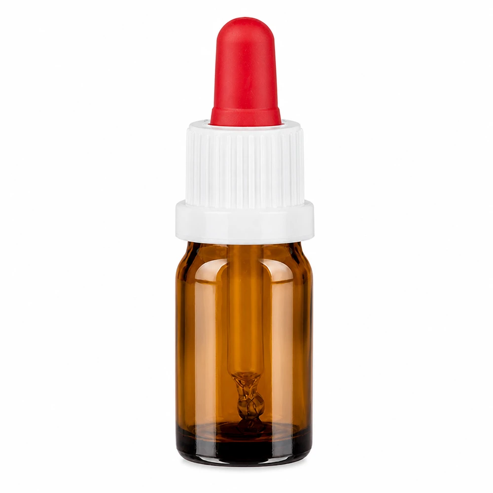 5ml pipetovací láhev bílá/červený uzávěr s ochranou proti manipulaci BrownLine UT18/5 Tropfflasche 5ml Braunglas OV BrownLine mit weißem Gewinde und roter Pipettenspitze
