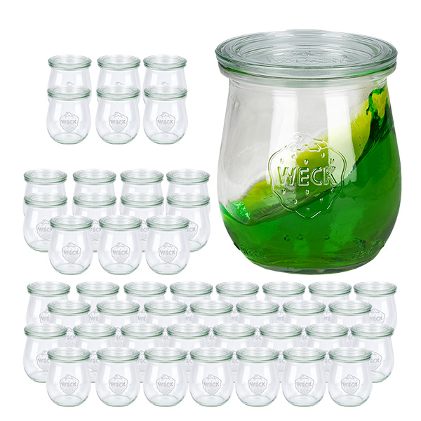 Sada 48 tulipánových sklenic Weck 220 ml se 48 skleněnými víčky.