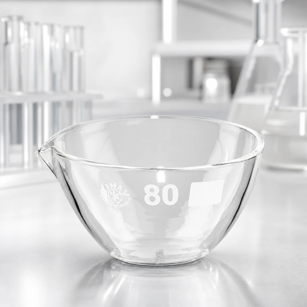 Odpařovací miska 90ml s výlevkou borosilikátová ø80mm Vielseitige 80mm Abdampfschale aus Borosilikat mit Ausguss für Destillation und Kristallisation