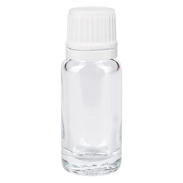 Lékárenská lahvička čirá 10ml šroubovací uzávěr bílý uzávěr proti neoprávněné manipulaci. Lékárenská lahvička čirá 10ml šroubovací uzávěr bílý uzávěr proti neoprávněné manipulaci.