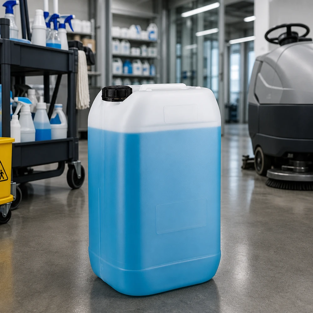 Kanystr o objemu 15 litrů se šroubovacím uzávěrem Uzávěr proti neoprávněné manipulaci. Vierkantkanister 15 Liter mit schmaler Ausgießöffnung und manipulationssicherem OV Deckel