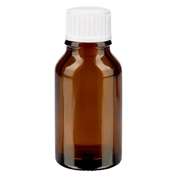 Lékárenská lahvička hnědá 30ml kapací uzávěr bílý 0,8mm standardní