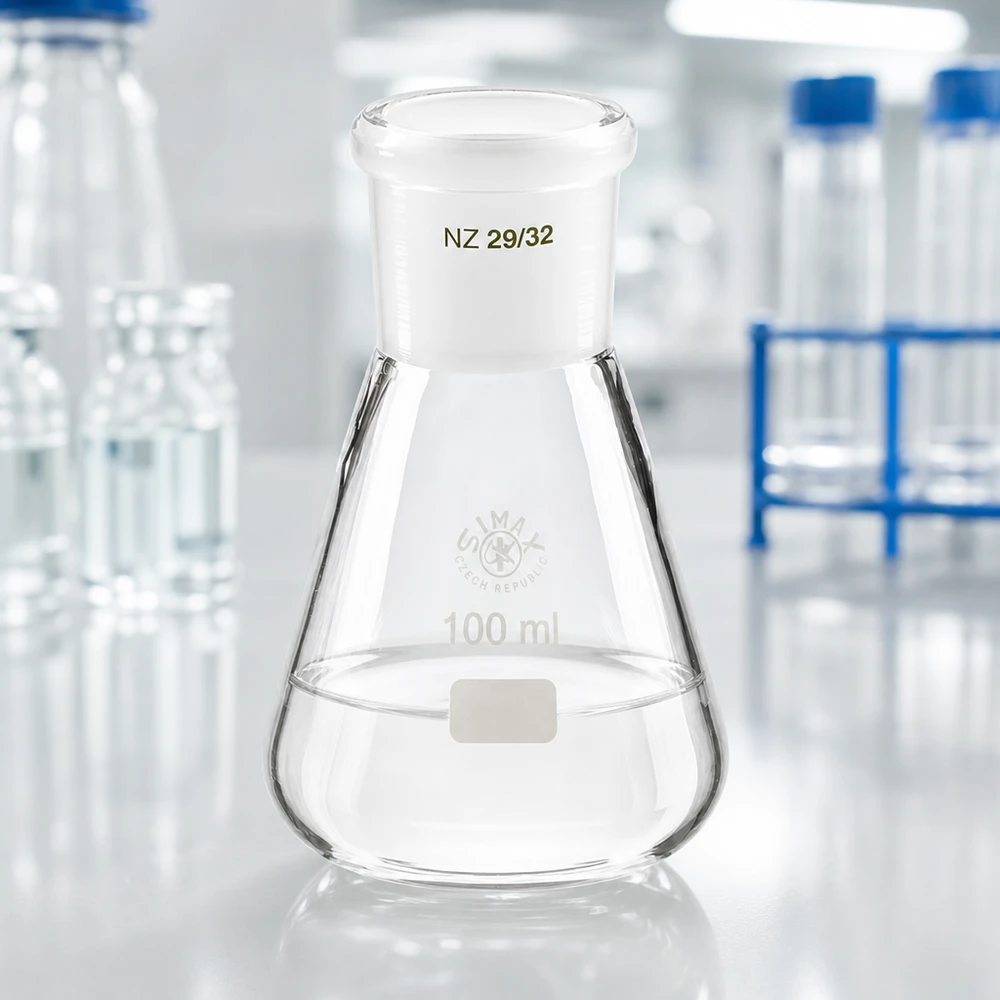 Erlenmeyerova baňka 100ml se standardním broušeným spojem (29/32) Erlenmeyerova baňka 100ml se standardním broušeným spojem (29/32)