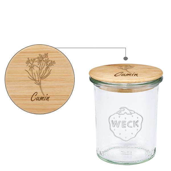 Couvercle en bois &quot;Cumin&quot; avec verre WECK 160ml