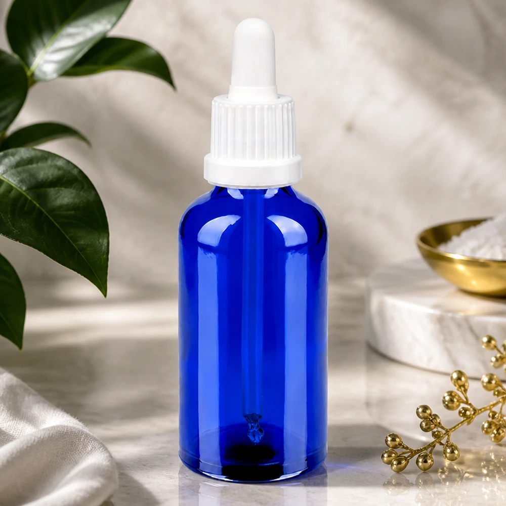 50ml pipetovací láhev bílá s uzávěrem proti neoprávněné manipulaci BlueLine UT18/50 Vielseitige 50ml Glasflasche mit Pipette OV BlueLine UT18/50 für Aromatherapie