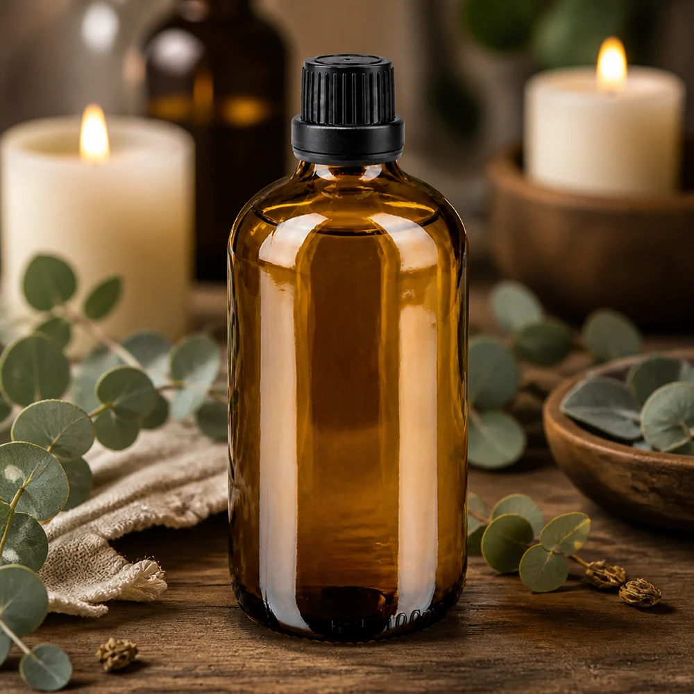 Lichtschutzflasche 100ml braun mit schwarzem Schraubverschluss für Aromatherapie Öle