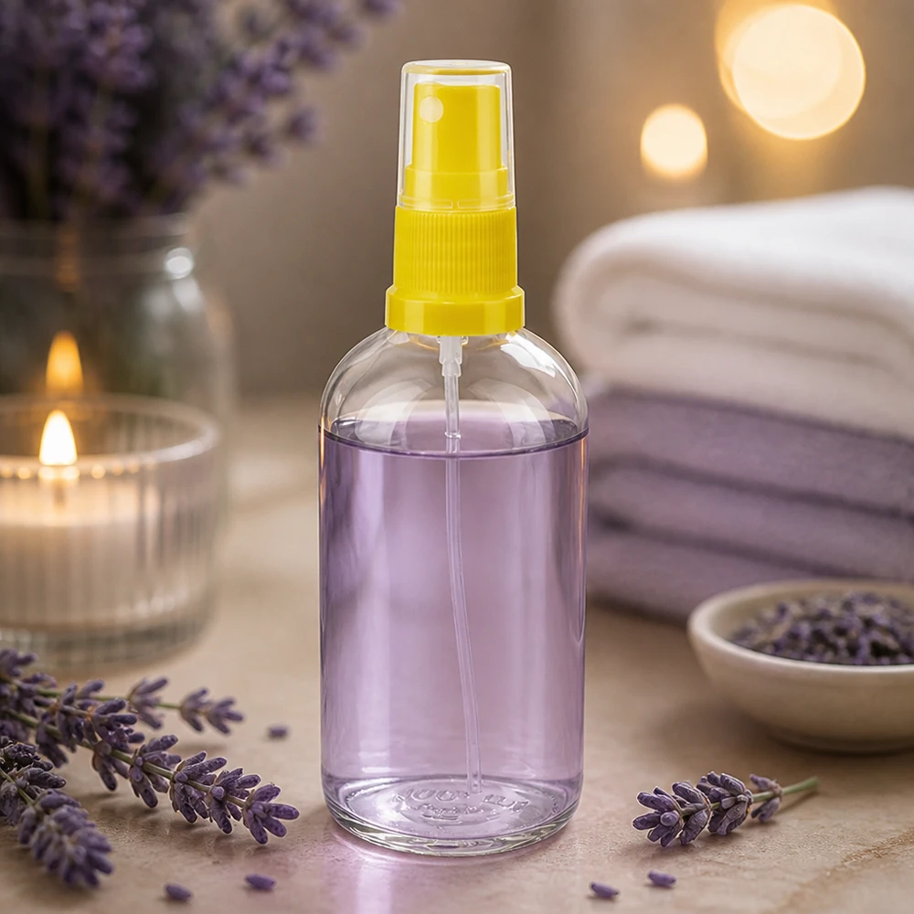 100ml láhev s rozprašovačem žlutá/průhledná standardní uzávěr ClearLine UT18/100 Nachfüllbare 100ml Sprayflasche gelb transparent ClearLine für Duft und Raumspray