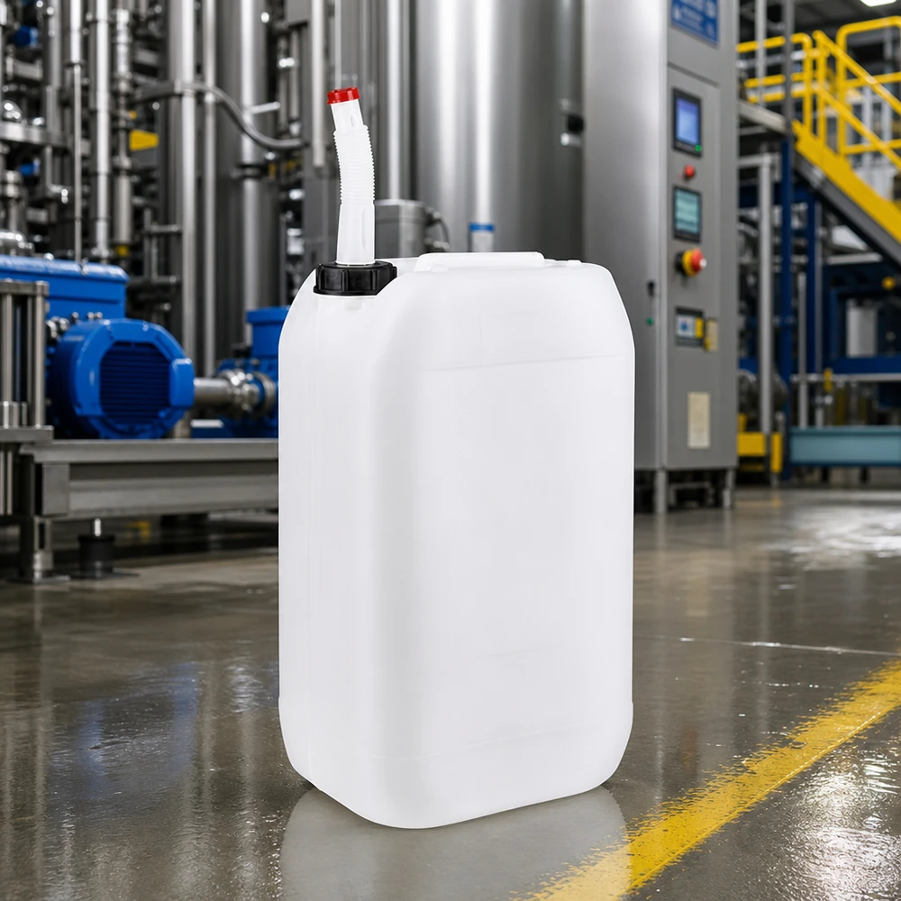 Kanystr o objemu 15 litrů s výpustnou trubkou Flex Robuster 15 Liter Kanister mit roter Kappe und flexiblem Ausgießer für Industrie