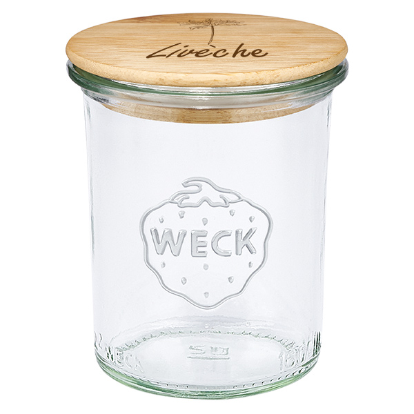 Couvercle en bois "Livèche" avec WECK verre renversé 160ml Couvercle en bois "Livèche" avec WECK verre renversé 160ml