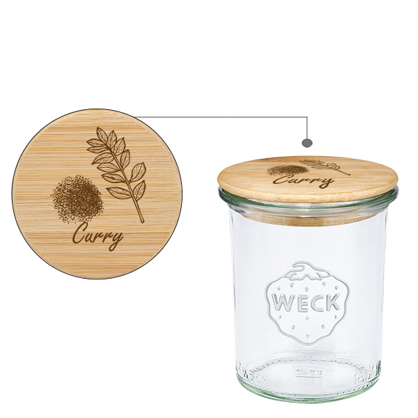 Couvercle en bois "Curry" avec verre WECK 160ml Couvercle en bois "Curry" avec verre WECK 160ml