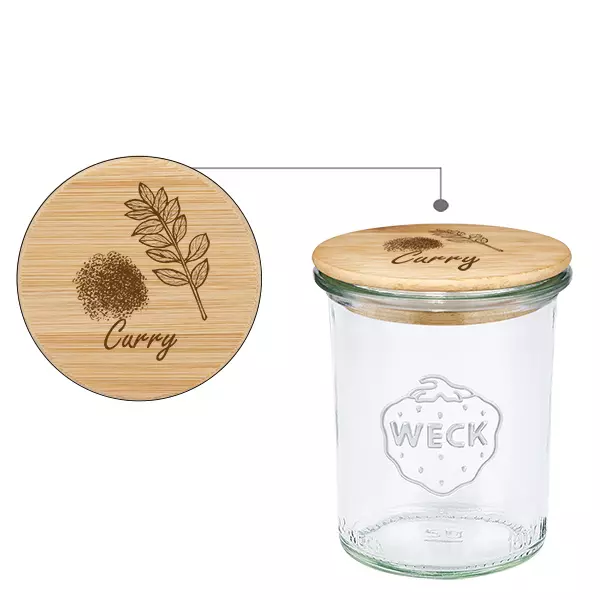 Couvercle en bois "Curry" avec verre WECK 160ml Couvercle en bois "Curry" avec verre WECK 160ml