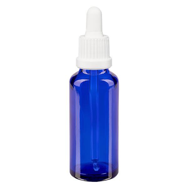 Lékárenská láhev modrá 30ml s pipetou bílá s nedotknutelným uzávěrem. Lékárenská láhev modrá 30ml s pipetou bílá s nedotknutelným uzávěrem.