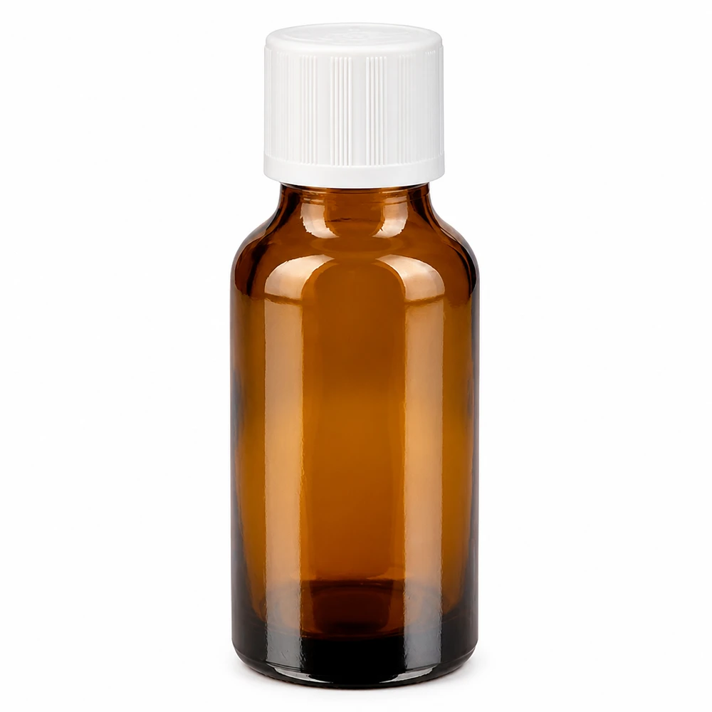 20ml ApoGlas Tropfflasche braun mit weißem KiSi-Verschluss und präzisem 1,2mm Tropfeinsatz