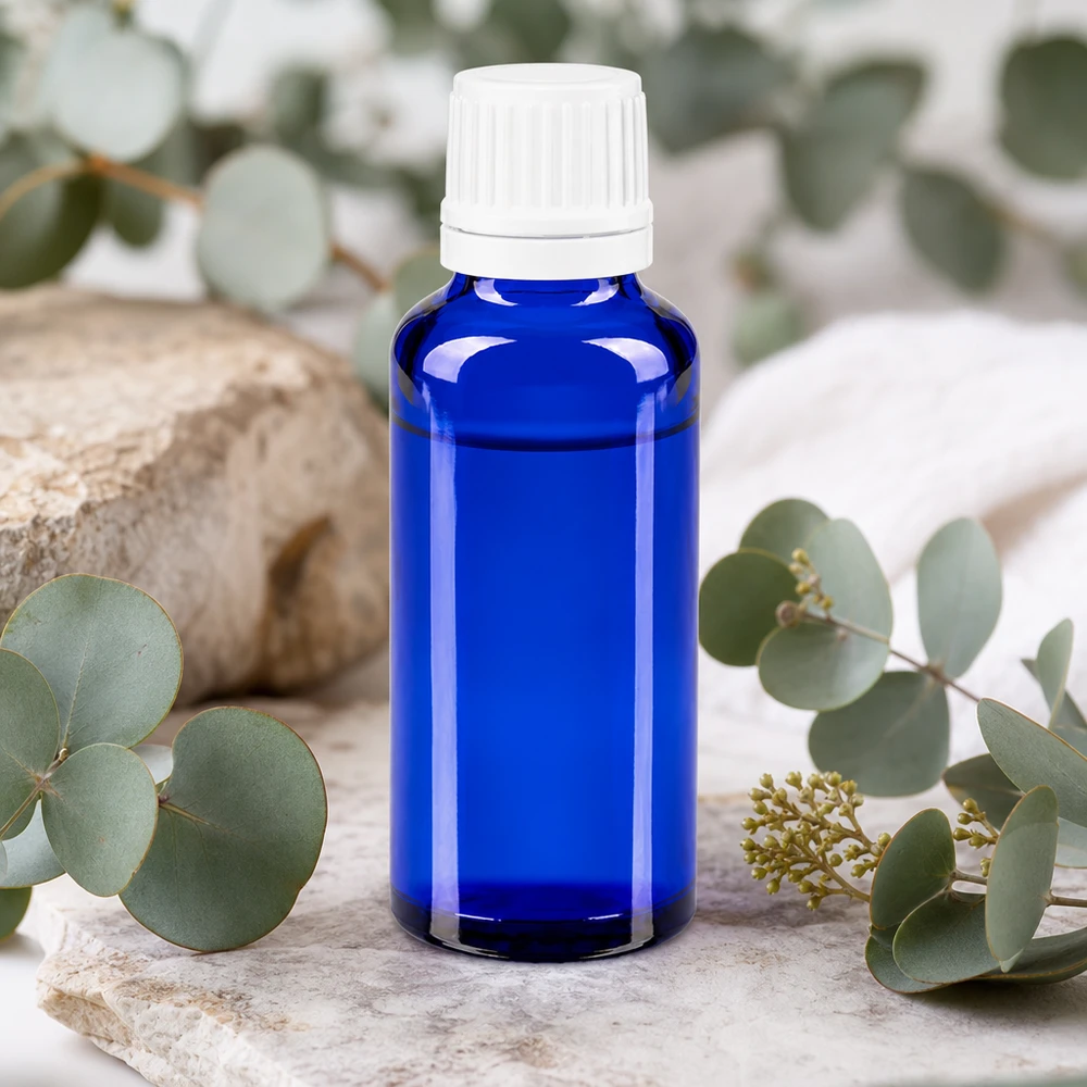 Kompakte Blauglasflasche 30ml mit Originalverschluss ideal für Aromatherapie und Naturprodukte