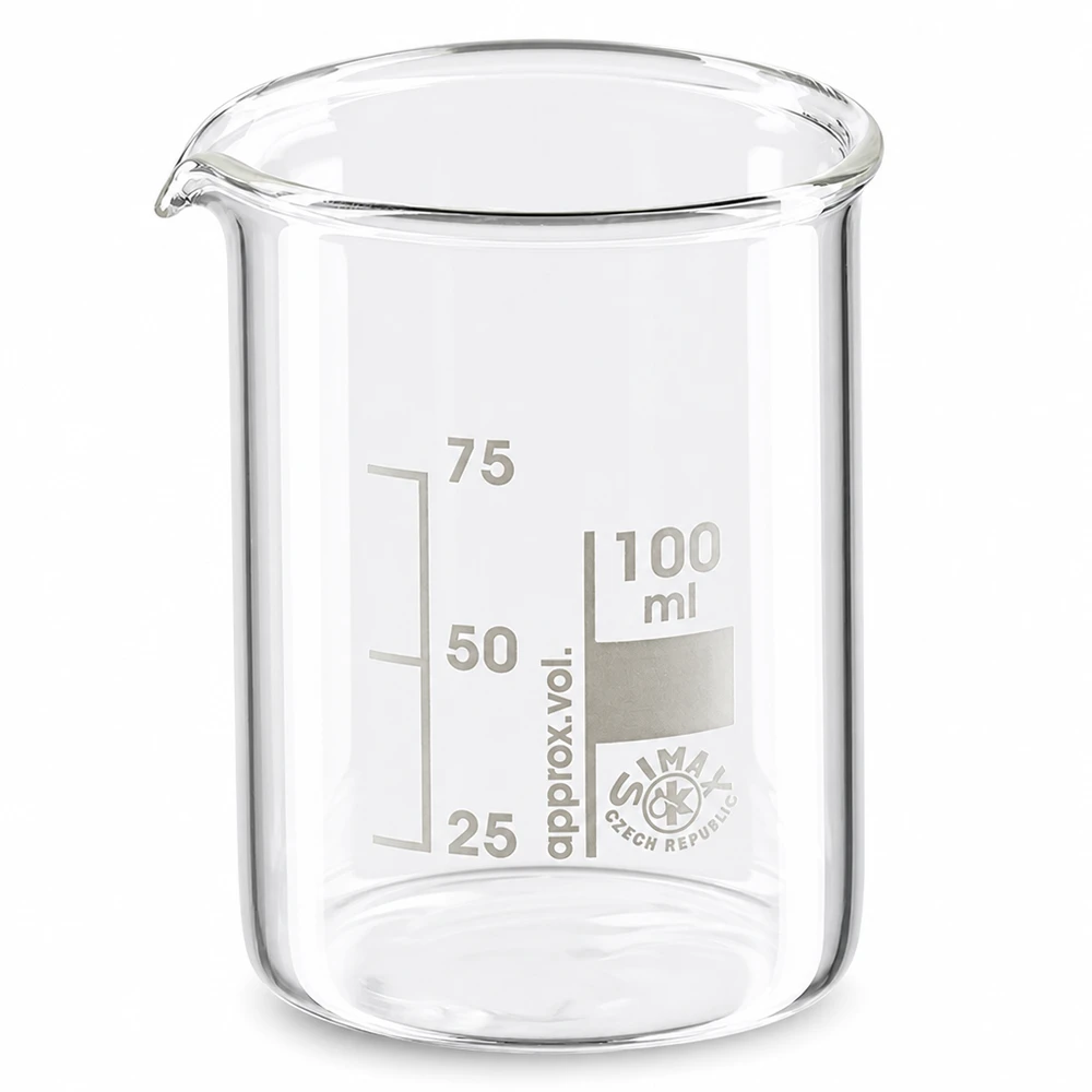 Laborglas 100ml niedrige Form aus temperaturbeständigem Borosilikatglas mit Skala bis 100ml