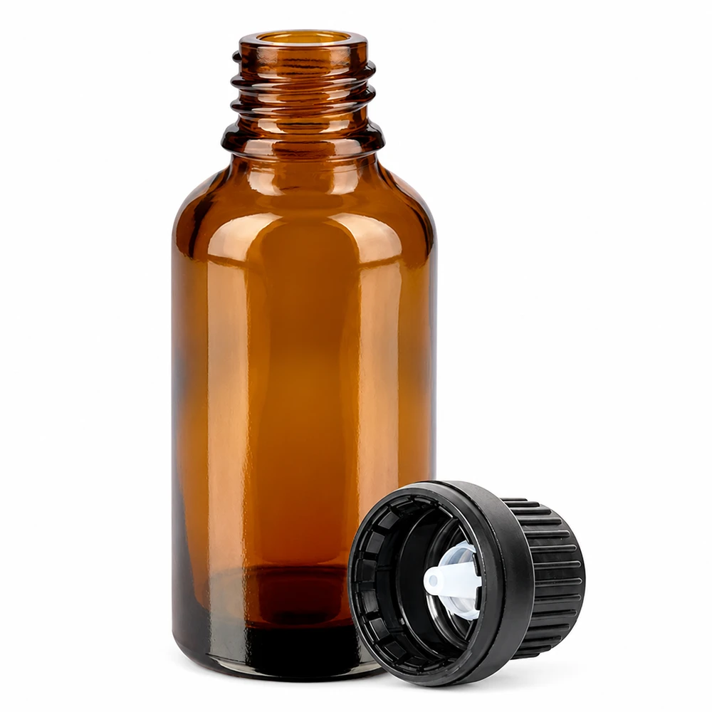 Handliche Tropfflasche 30ml aus dunklem Glas mit lichtschutzender Wirkung für Wirkstoffe