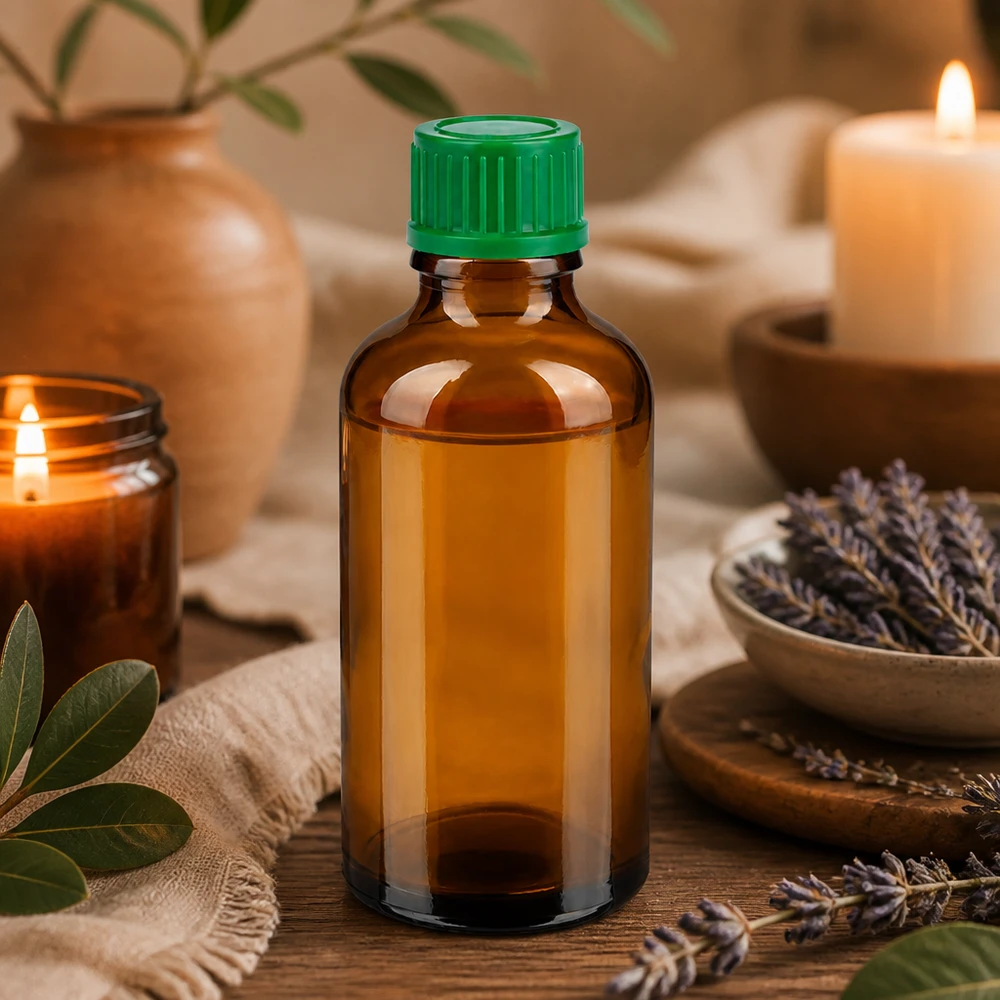 Braune 50ml Flasche mit grünem 11mm Verschluss ideal für Homöopathie und Heilkräuter
