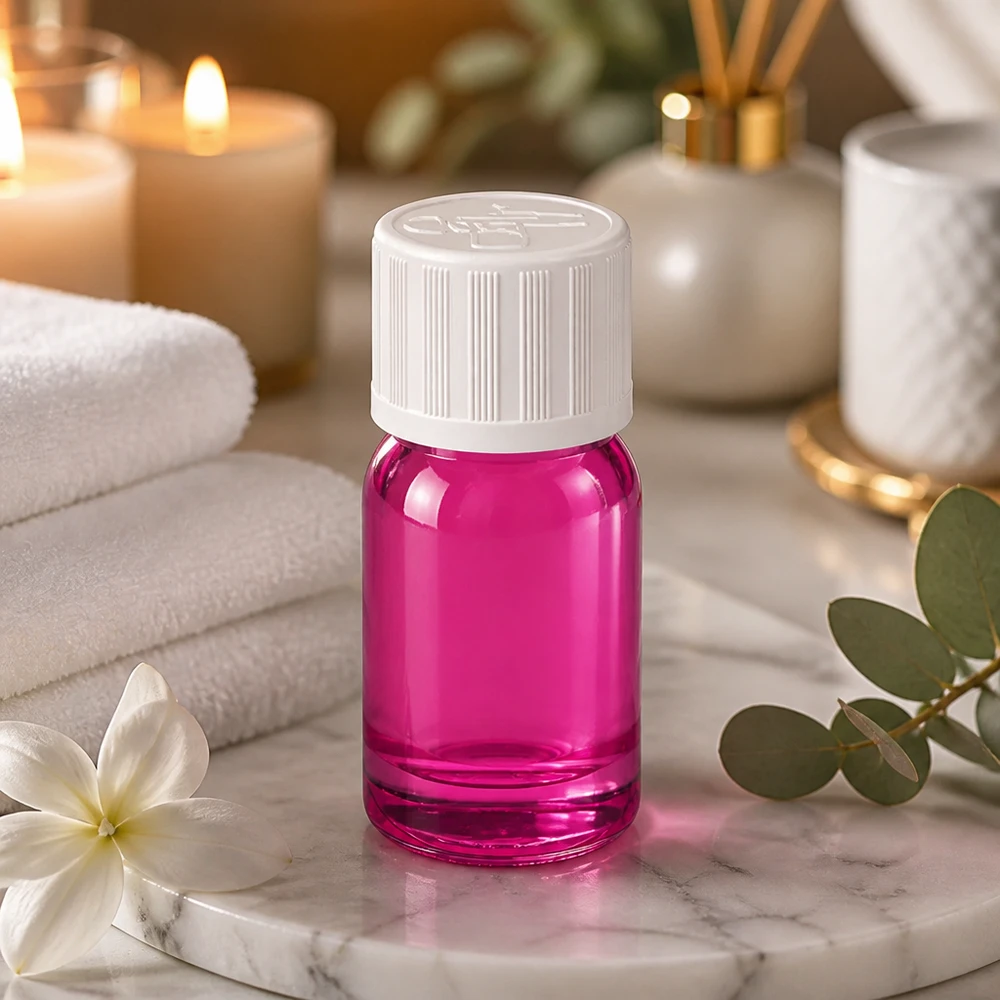 Robuste 5ml Flasche aus speziell gehärtetem Glas in violetter Ausführung für den täglichen Gebrauch