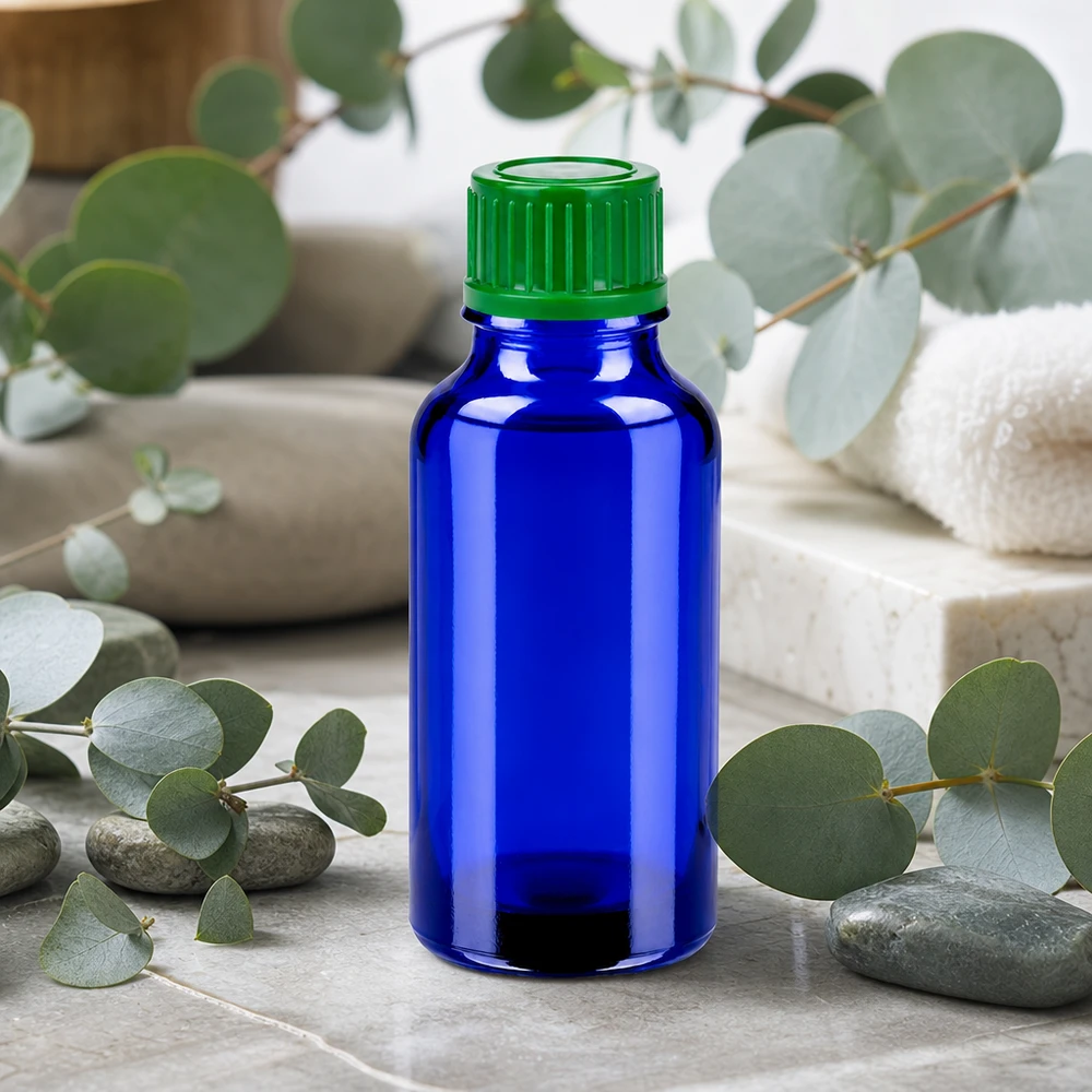 20ml láhev se šroubovacím uzávěrem 11mm zelená Standard BlueLine UT18/20 Vielseitige 20ml Mehrzweckflasche aus blauem Glas ideal für Tinkturen Extrakte und Konservierung