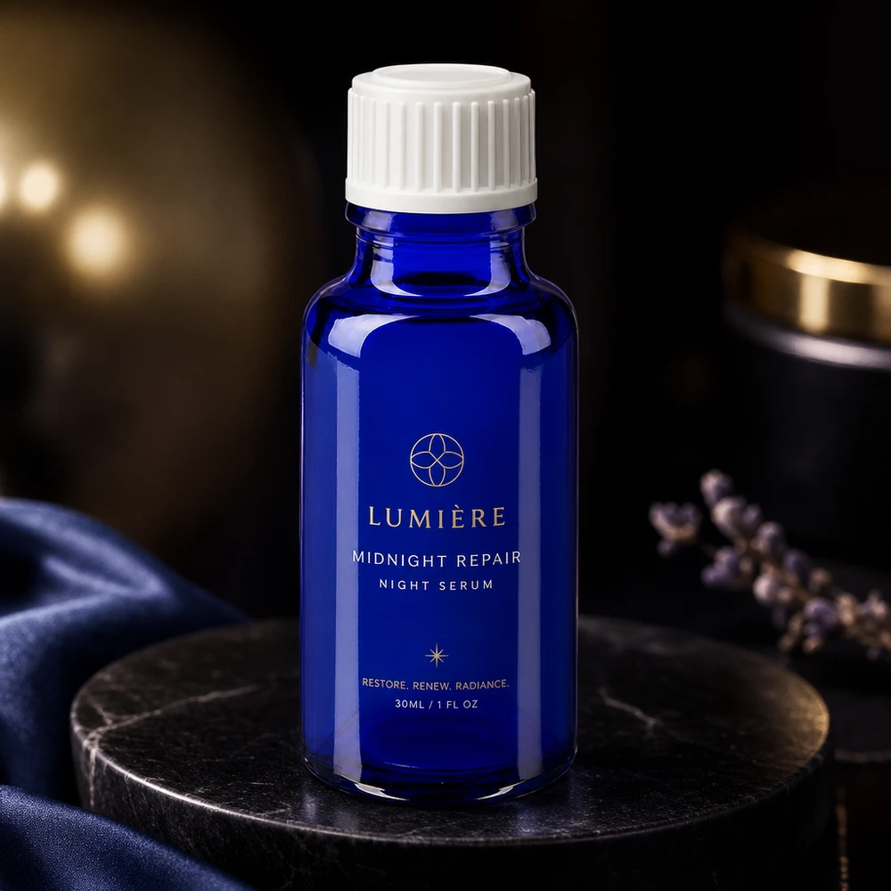 Zylindrische blaue 20ml Apothekerflasche aus Borosilikatglas mit weißem Verschluss