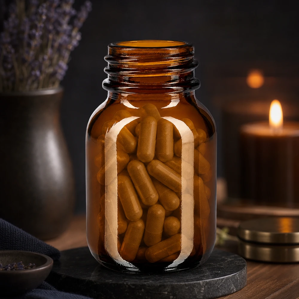 50ml láhev se širokým hrdlem jantarové sklo se šroubovacím uzávěrem 50ml Braunglas-Weithalsflasche mit eleganter Form für hochwertige Produktpräsentation