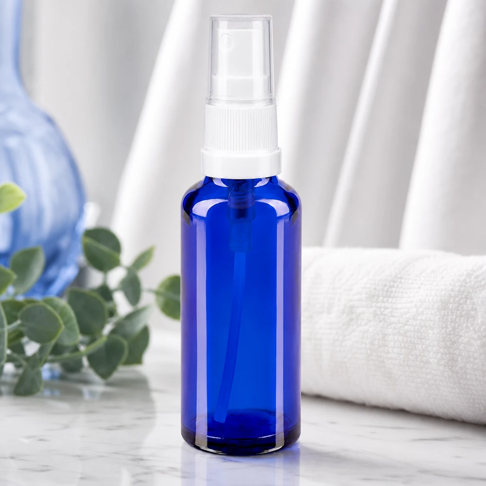 Apothekerflasche Blauglas mit Sprühaufsatz schwarz transparent für Naturkosmetik