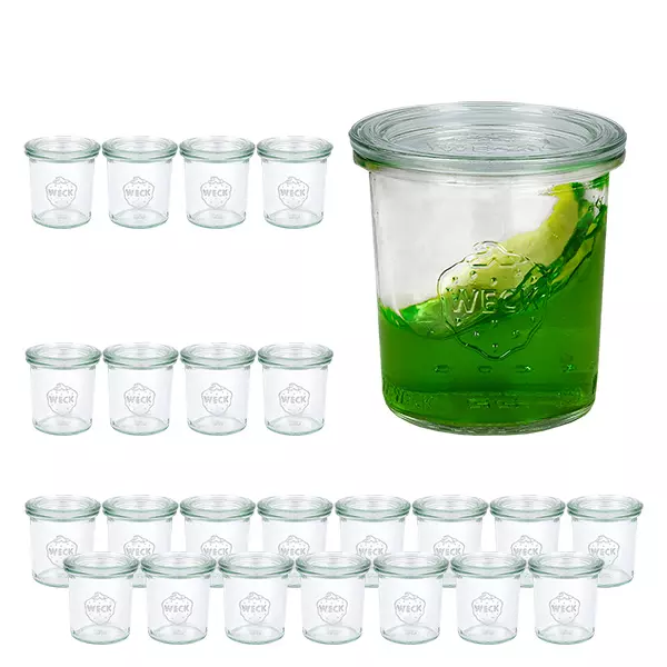 Sada 24 sklenic Weck 140 ml tumblers s 24 skleněnými víčky. Sada 24 sklenic Weck 140 ml tumblers s 24 skleněnými víčky.