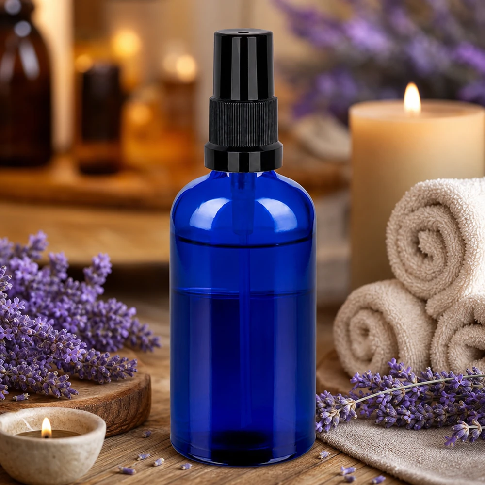 100ml lahev na stříkání černá standardní uzávěr BlueLine UT18/100 100ml Glasflasche mit Zerstäuber - STD BlueLine Design für hochwertige Beauty-Anwendungen