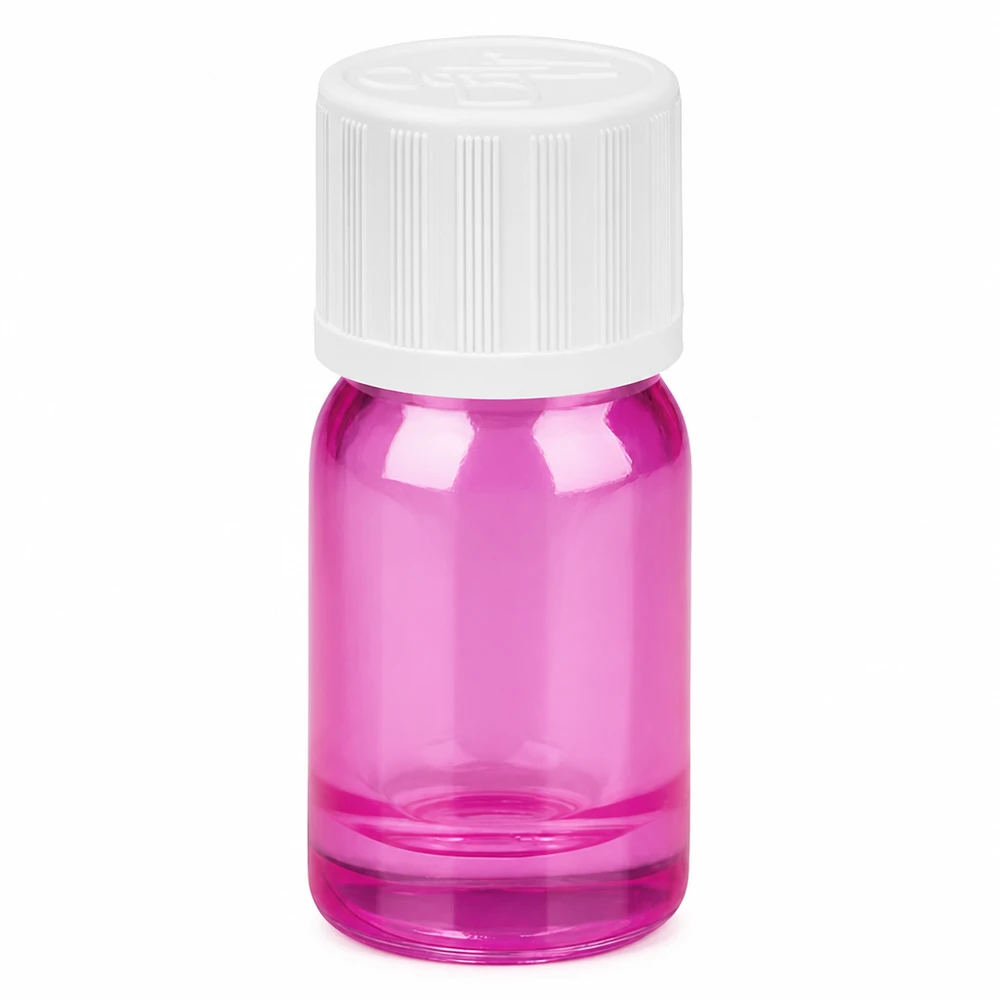 5ml lahvička PurpleLine UT18/5 s 11mm šroubovacím uzávěrem bílá standardní odolná proti otevření dětmi. Praktische Mini-Flasche 5ml in strahlendem Pink-Violett für Parfum-Proben und Essenzen