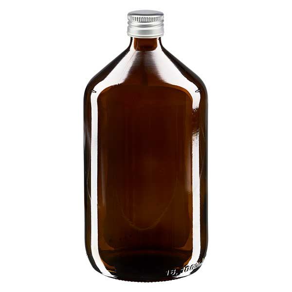 1000ml láhev na léky hnědá, se stříbrným hliníkovým uzávěrem ApoGlas 1000ml láhev na léky hnědá, se stříbrným hliníkovým uzávěrem ApoGlas