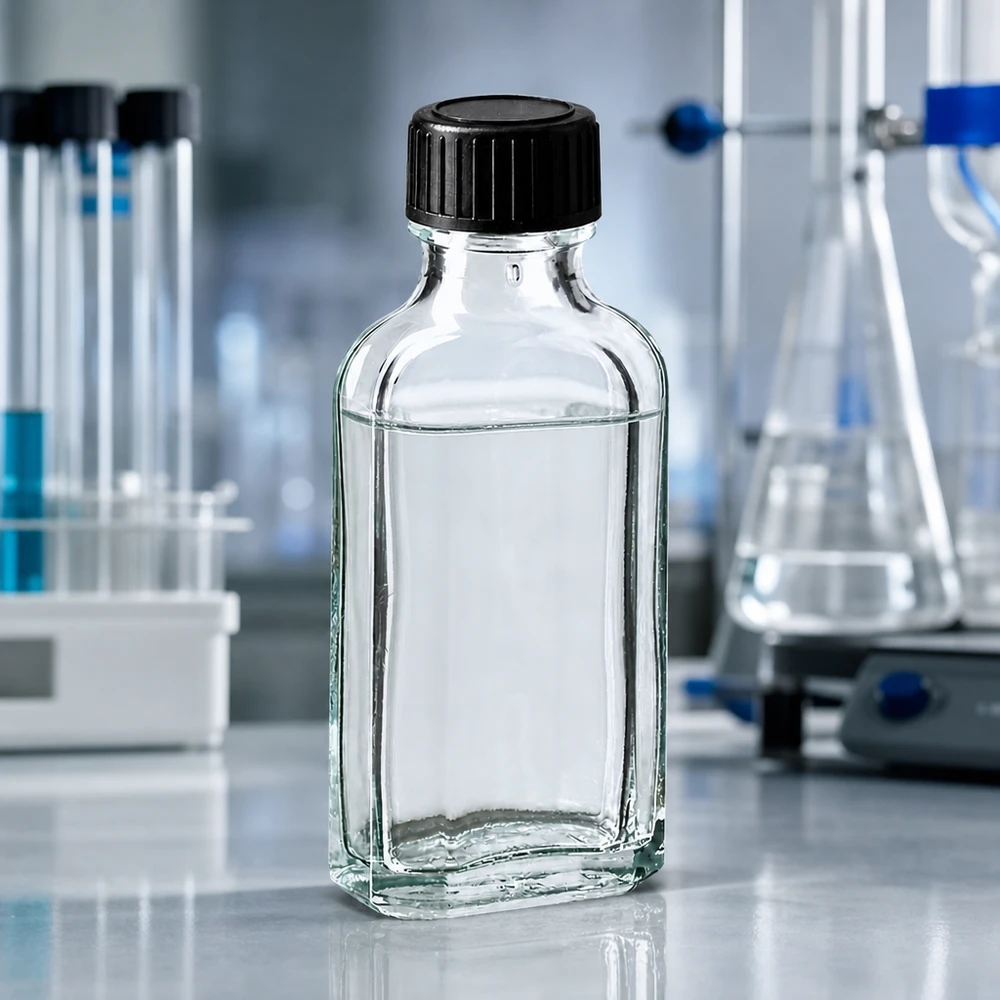 50 ml čirý šroubovací uzávěr Meplat s těsnicím diskem z EPE Kompakte 50 ml Meplat Apothekerflasche klar mit schwarzem Deckel und EPE-Dichtscheibe