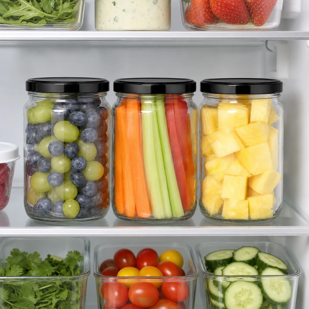 1700ml kulatá sklenice s víčkem BasicSeal černá UNiTWIST Kühlschrank Organisation 1700ml Rundglas schwarzer BasicSeal Deckel Obst Gemüse Meal Prep frische Lebensmittel
