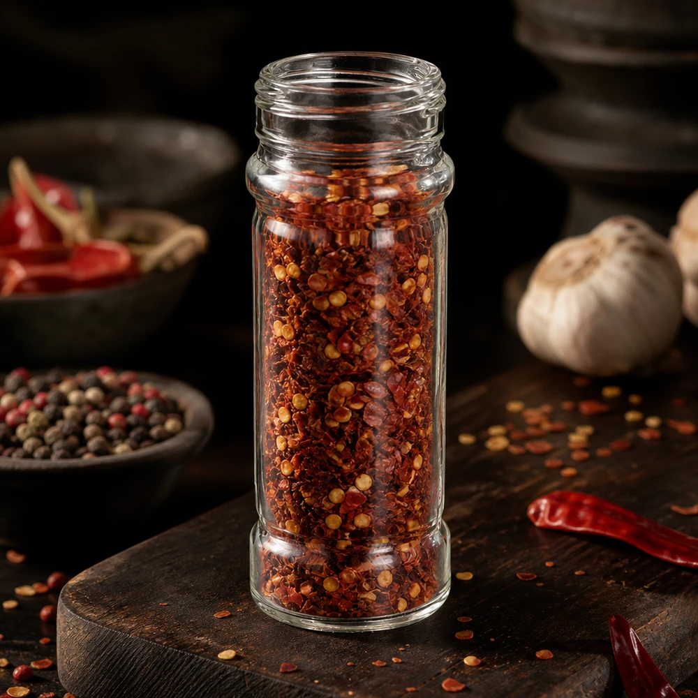 Sklenice na sůl/koření Mary 100 ml, závit 41 mm z čirého skla Kleines Vorratsglas Mary 100ml Klarglas mit Schraubverschluss für Chiligewürze