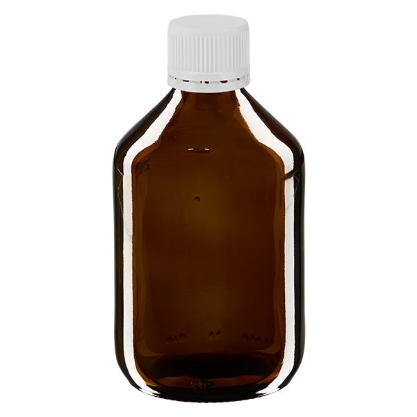300ml lahvička na léky hnědá, bílý uzávěr s kroužkem proti neoprávněné manipulaci ApoGlas. 300ml lahvička na léky hnědá, bílý uzávěr s kroužkem proti neoprávněné manipulaci ApoGlas.