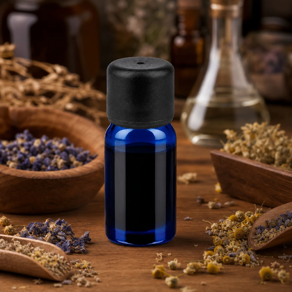 5ml láhev 6mm šroubovací uzávěr černá Standard BlueLine UT18/5 5ml BlueLine Glasflasche mit 6mm Öffnung und schwarzem Verschluss für medizinische Präparate