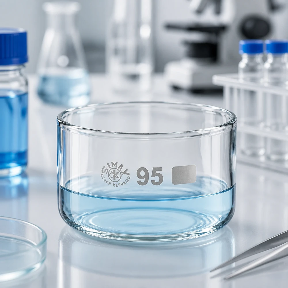 300ml krystalizační miska bez výlevky borosilikátová ø95mm Transparente Kristallisierschale 95mm Durchmesser 300ml Füllvolumen Simax Laborqualität