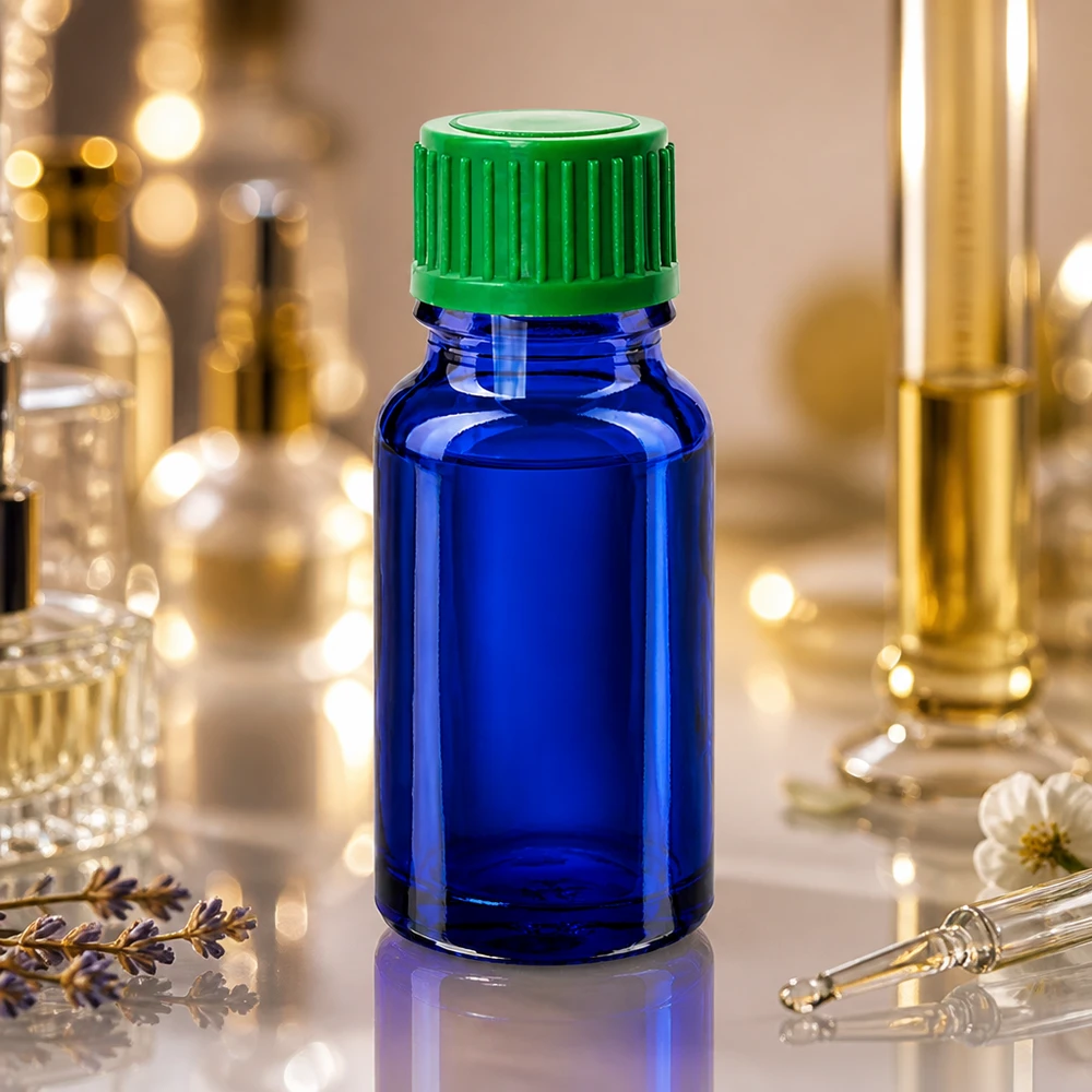 10ml lahvička s kapátkem 0,8 mm zelená standardní uzávěr BlueLine UT18/10 Kleine blaue Tropfflasche 10ml ideal für Reise und unterwegs