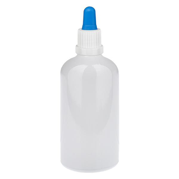 100 ml lahvička s kapátkem, bílá/modrá, bezpečnostní uzávěr WhiteLine UT18/100 100 ml lahvička s kapátkem, bílá/modrá, bezpečnostní uzávěr WhiteLine UT18/100