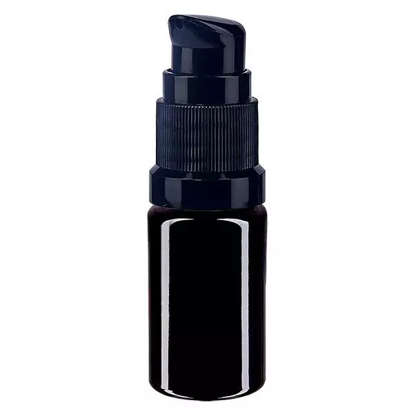 Lékárenská lahvička fialová 5ml uzávěr pumpičky černá standardní Lékárenská lahvička fialová 5ml uzávěr pumpičky černá standardní