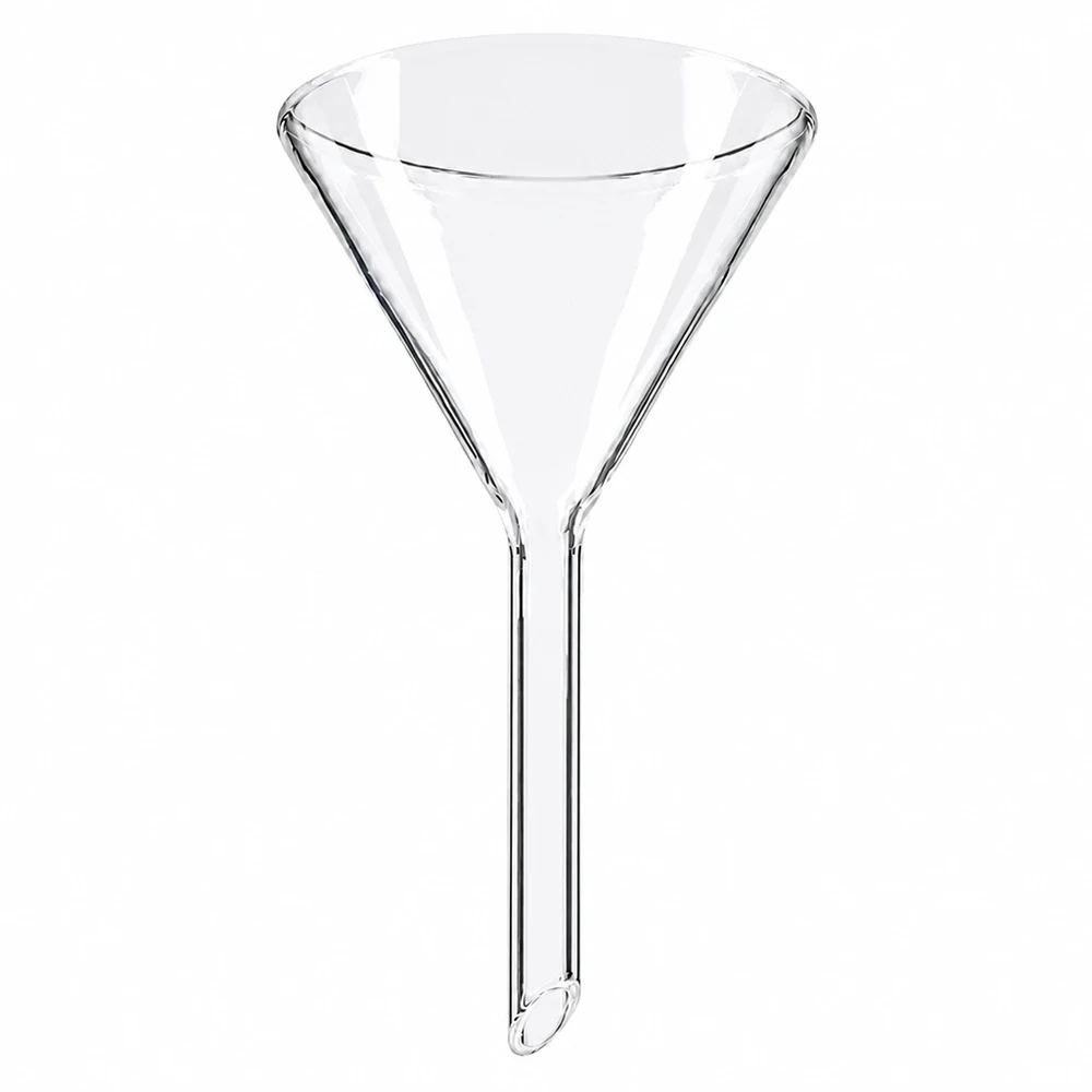 Trychtýř ø60mm sodnovápenatý, úhel 60°, krátký styl Hochwertiger Labortrichter aus Kalk-Soda-Glas 60mm Durchmesser mit ergonomischem Design