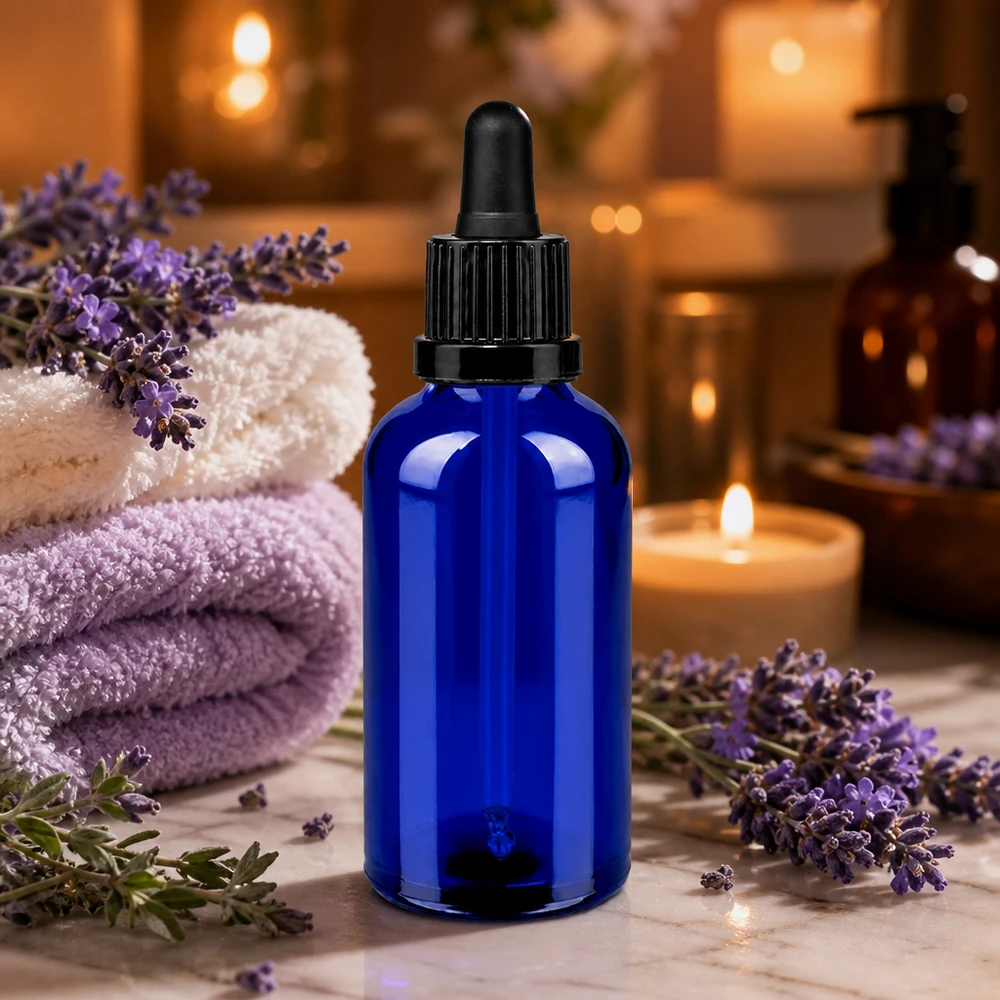 50ml pipetovací láhev černá s tamper-evidentním uzávěrem BlueLine UT18/50 Professionelle BlueLine Pipettenflasche 50ml - robustes blaues Glas mit ergonomischem Design