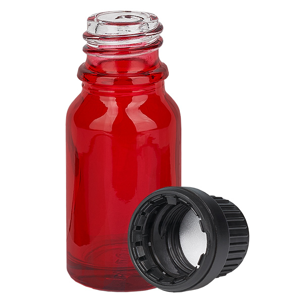 10ml láhev 11mm šroubovací uzávěr černý uzávěr s ochranou proti manipulaci RedLine UT18/10 10ml láhev 11mm šroubovací uzávěr černý uzávěr s ochranou proti manipulaci RedLine UT18/10
